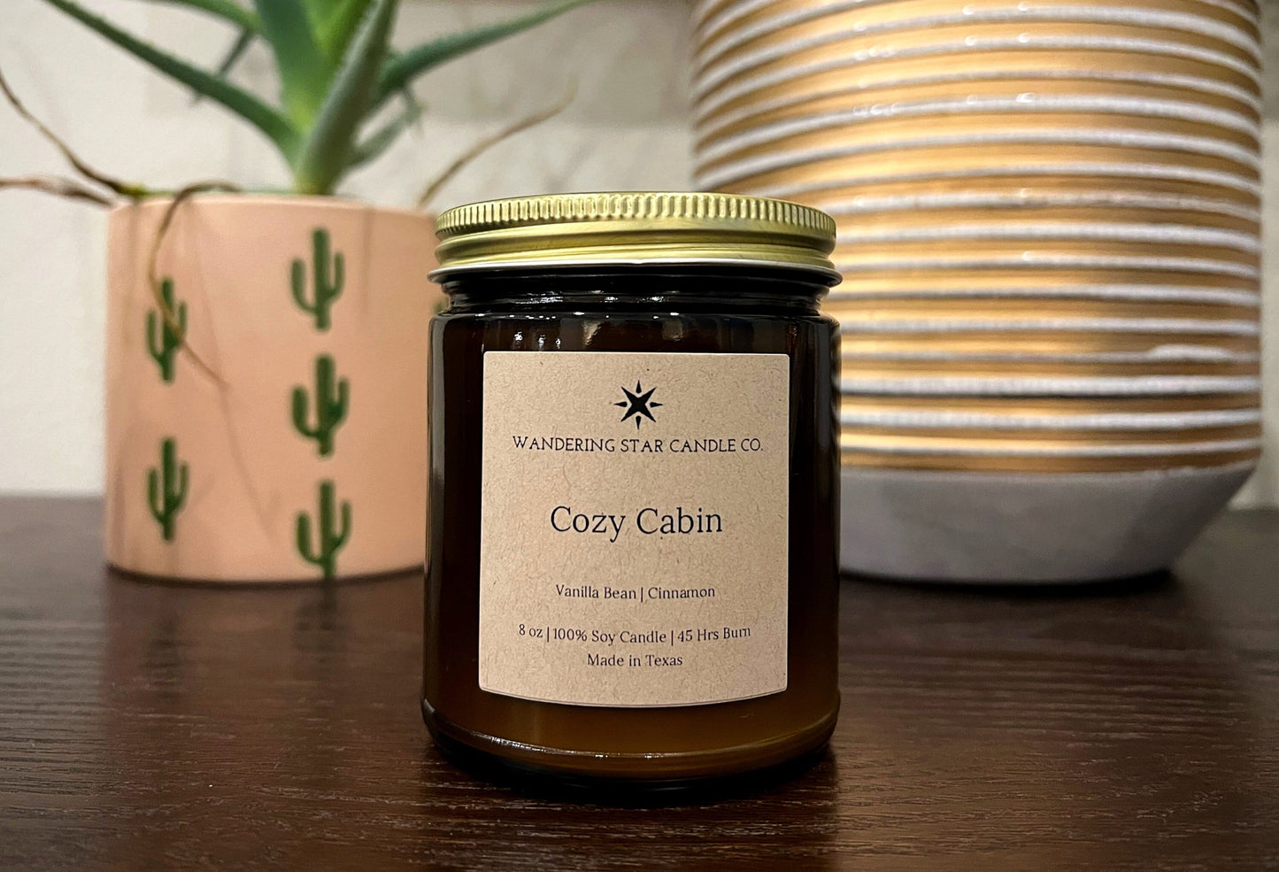 Cozy Cabin Candle | Vanilla Cinnamon Candle | Fall Winter Candle | Hygge Candle | Amber Jar Candle | Made In Texas | Rustic Cabin Decor