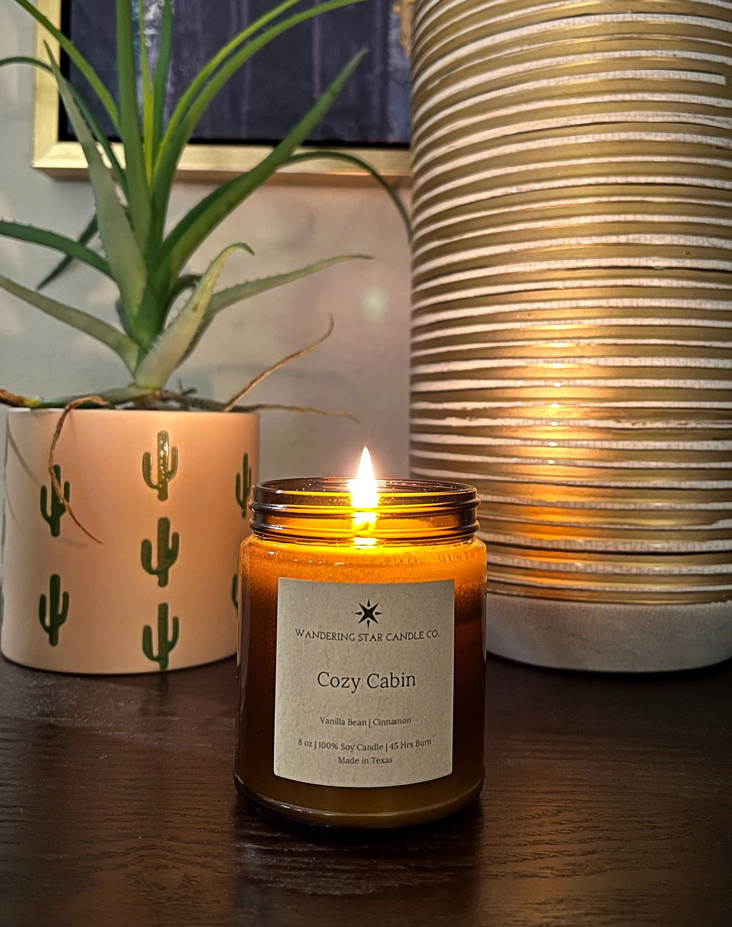 Cozy Cabin Candle | Vanilla Cinnamon Candle | Fall Winter Candle | Hygge Candle | Amber Jar Candle | Made In Texas | Rustic Cabin Decor