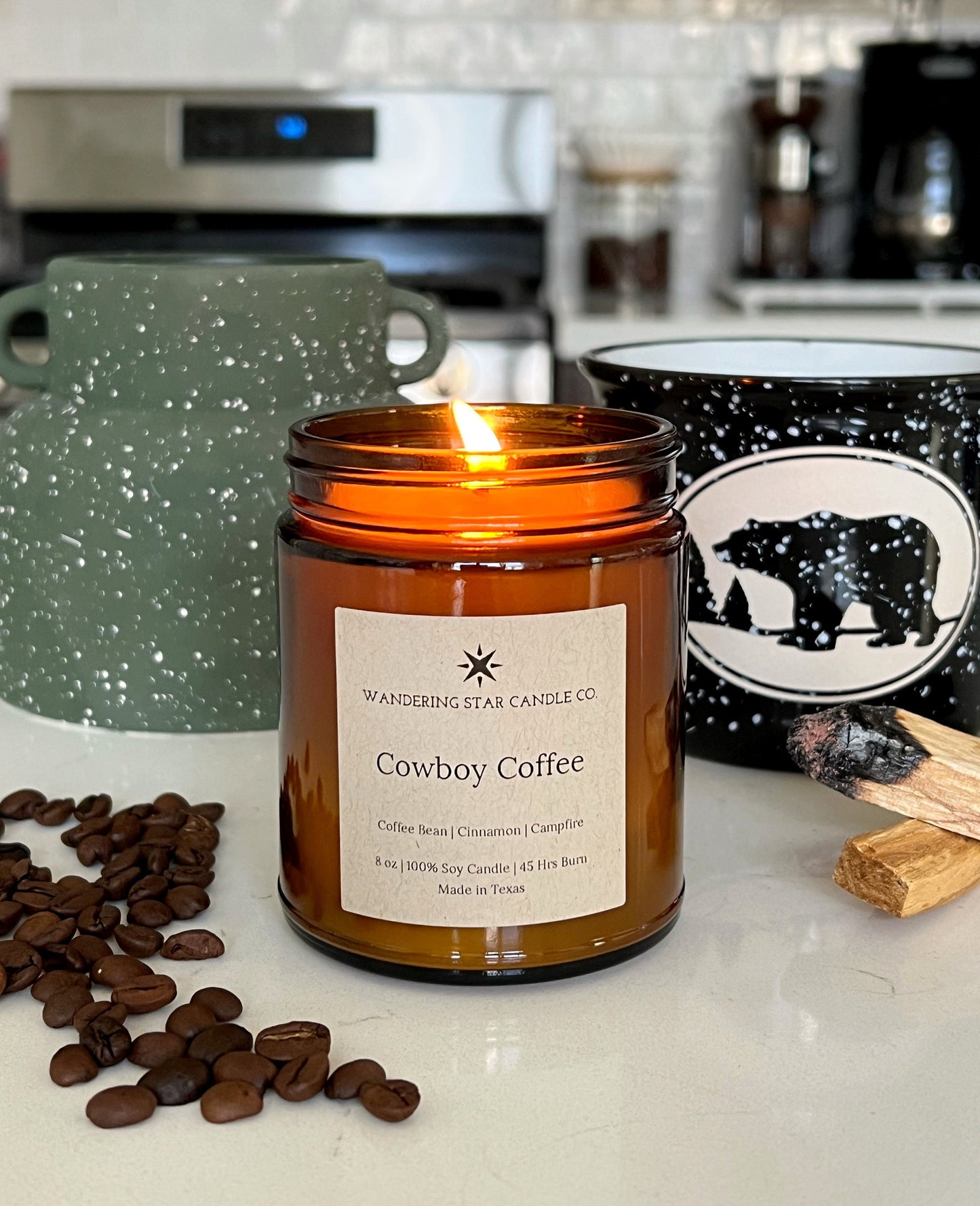 Cowboy Coffee Candle in an 8 oz Amber Jar